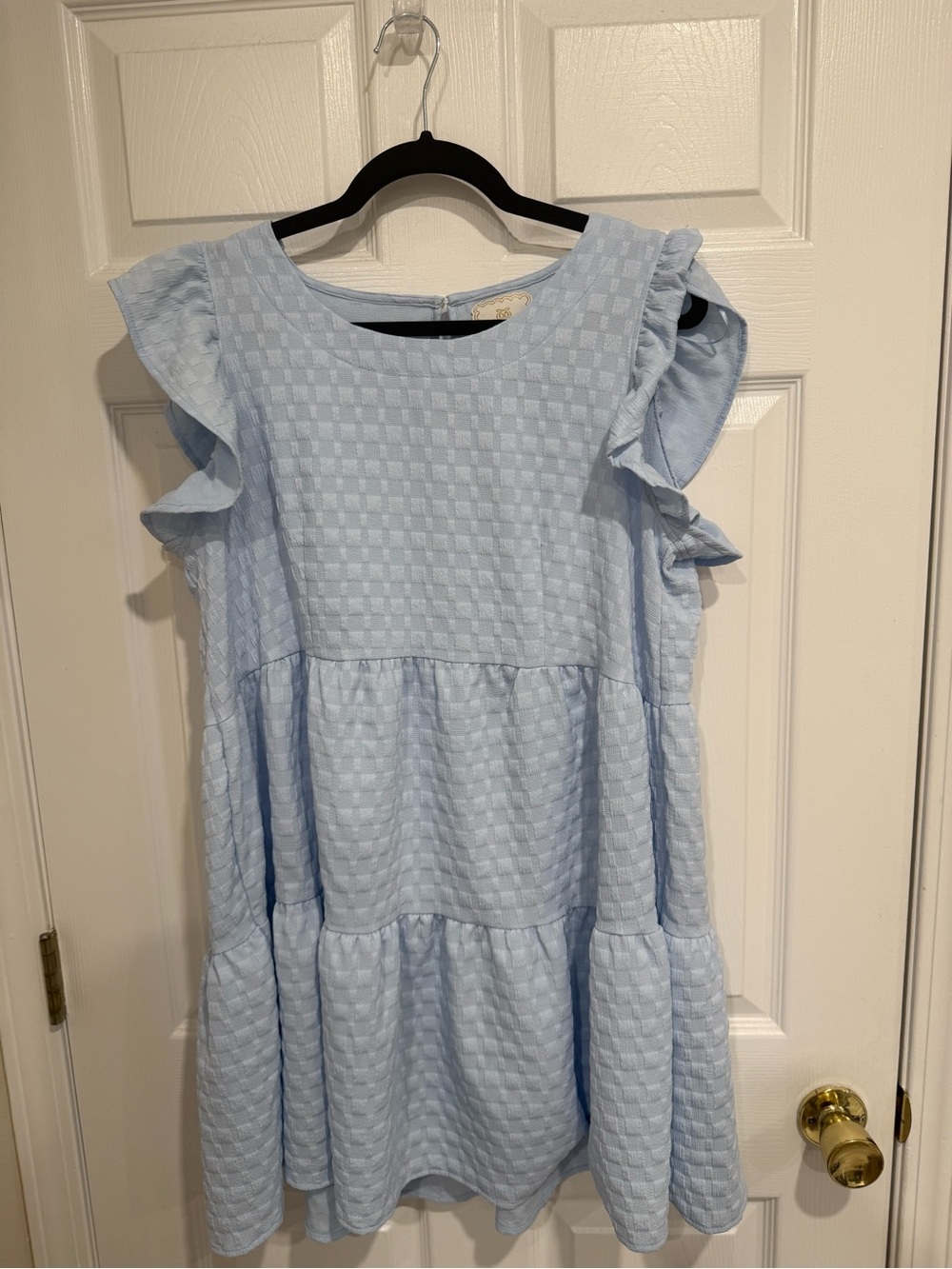 Simply Southern Pale Blue Ruffle Sleeve Tiered Dress